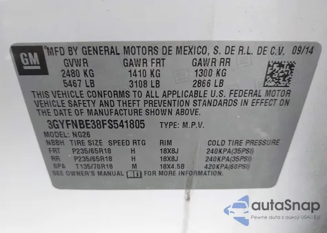 2015 Cadillac Srx Luxury Collection из США, поврежденный, VIN 3GYFNBE38FS541805